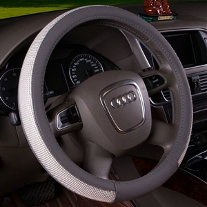 Unique Beaded Car Steering Wheel Covers PU Leather 15 Inch 38CM - Grey