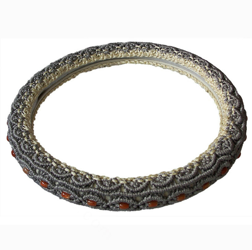 Unique Beaded Car Steering Wheel Wrap Ice Silk 15 Inch 38CM - Grey