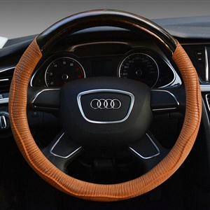 Unique Car Steering Wheel Covers Sheepskin Genuine Leather 15 Inch 38CM - Black Brown