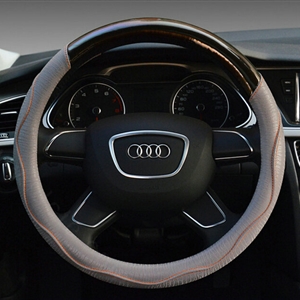 Unique Car Steering Wheel Covers Sheepskin Genuine Leather 15 Inch 38CM - Black Grey