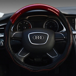 Unique Car Steering Wheel Covers Sheepskin Genuine Leather 15 Inch 38CM - Black Red