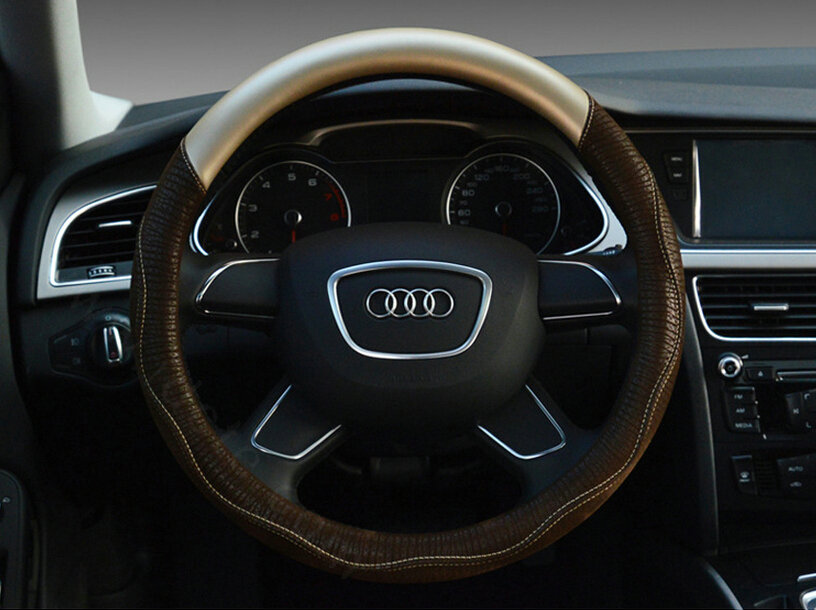 Unique Car Steering Wheel Covers Sheepskin Genuine Leather 15 Inch 38CM - Brown