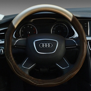 Unique Car Steering Wheel Covers Sheepskin Genuine Leather 15 Inch 38CM - Brown