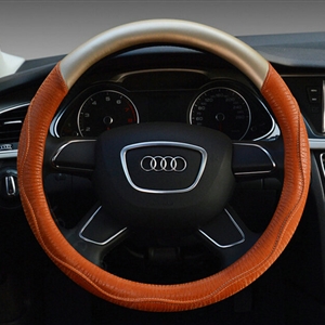 Unique Car Steering Wheel Covers Sheepskin Genuine Leather 15 Inch 38CM - Orange