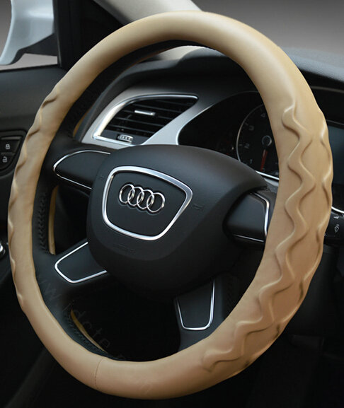 Unique Car Steering Wheel Covers Sheepskin Leather 15 Inch 38CM - Beige