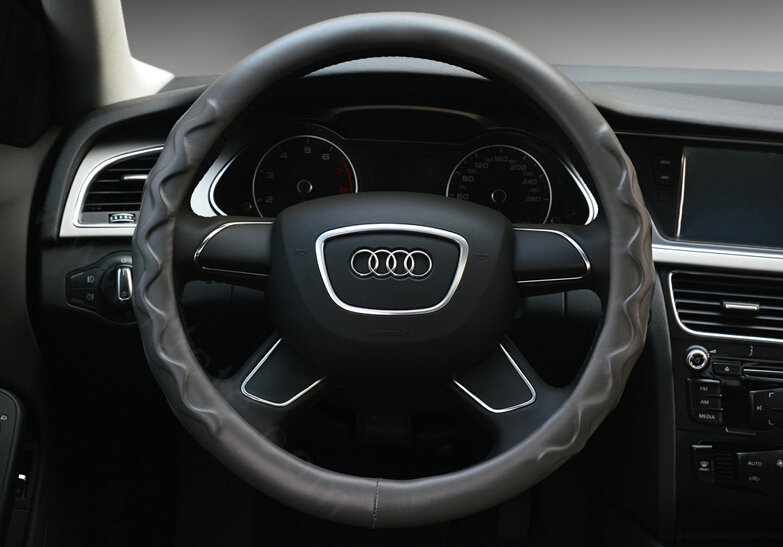 Unique Car Steering Wheel Covers Sheepskin Leather 15 Inch 38CM - Grey