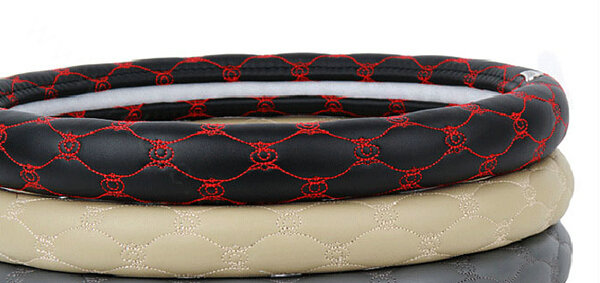 Unique Figure Car Steering Wheel Covers Sheepskin Leather 15 Inch 38CM - Beige