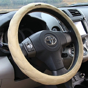 Unique Figure Car Steering Wheel Covers Sheepskin Leather 15 Inch 38CM - Beige