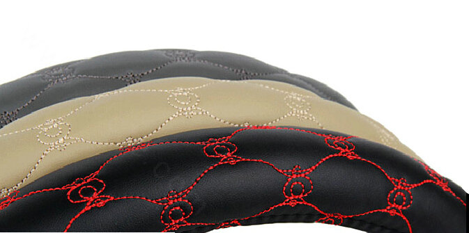 Unique Figure Car Steering Wheel Covers Sheepskin Leather 15 Inch 38CM - Black Red