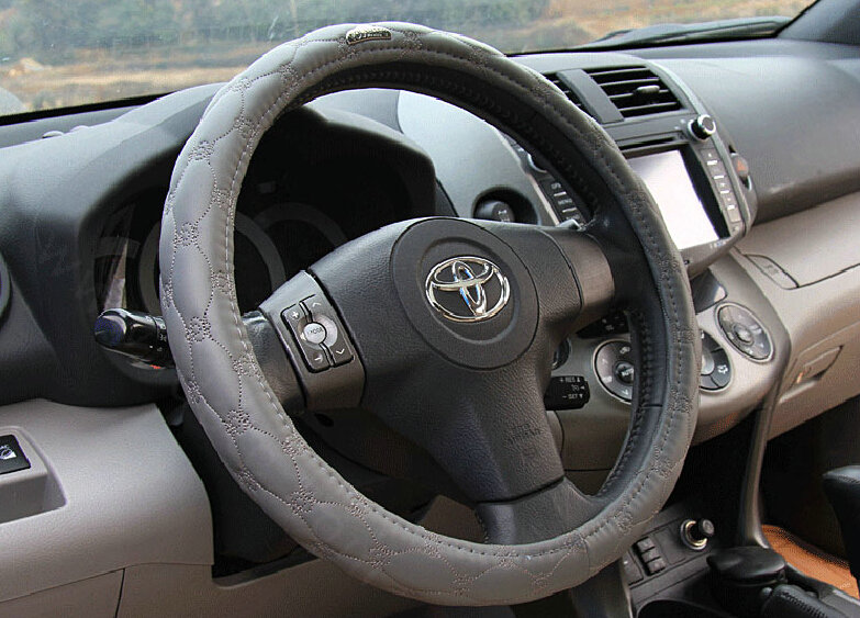 Unique Figure Car Steering Wheel Covers Sheepskin Leather 15 Inch 38CM - Grey