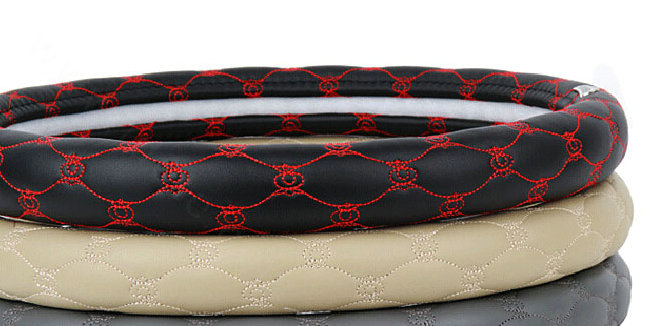 Unique Figure Car Steering Wheel Covers Sheepskin Leather 15 Inch 38CM - Grey