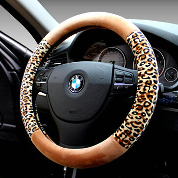 Unique Leopard Print Car Steering Wheel Covers Velvet 15 Inch 38CM - Beige Yellow