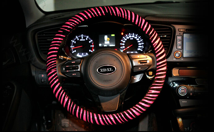 Unique Zebra Print Auto Steering Wheel Covers PU Leather 15 Inch 38CM - Pink