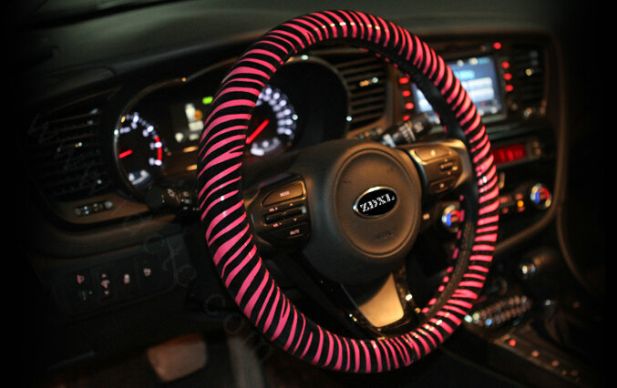 Unique Zebra Print Auto Steering Wheel Covers PU Leather 15 Inch 38CM - Pink