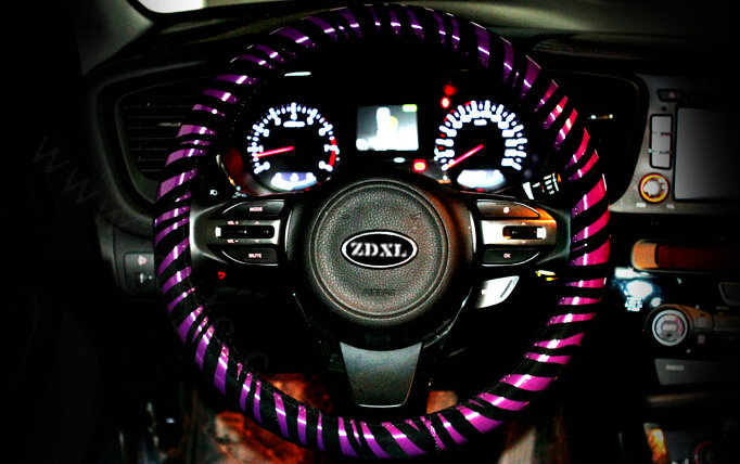 Unique Zebra Print Auto Steering Wheel Covers PU Leather 15 Inch 38CM - Purple