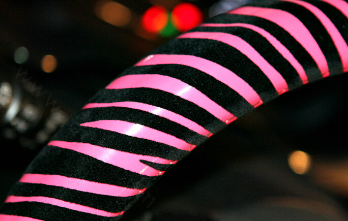 Unique Zebra Print Auto Steering Wheel Covers PU Leather 15 Inch 38CM - Purple