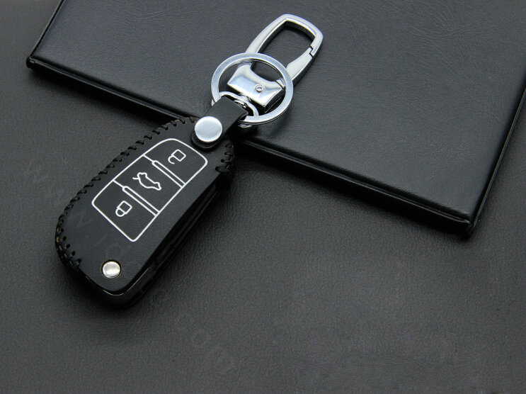 Cheap Genuine Leather Auto Key Bags Fold for Audi A3 - Black
