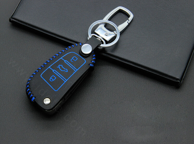 Cheap Genuine Leather Auto Key Bags Fold for Audi A3 - Blue