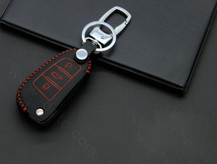 Cheap Genuine Leather Auto Key Bags Fold for Audi A3 - Red