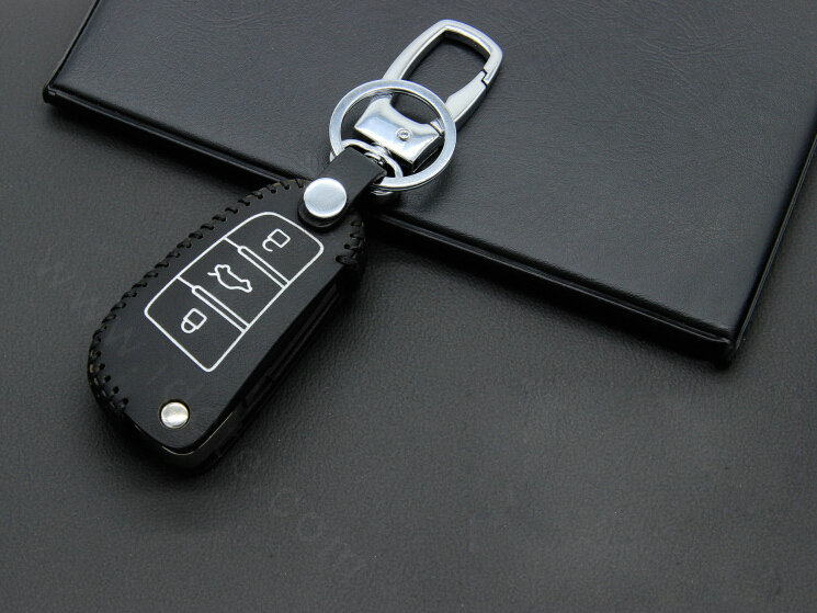 Cheap Genuine Leather Auto Key Bags Fold for Audi A4 - Black