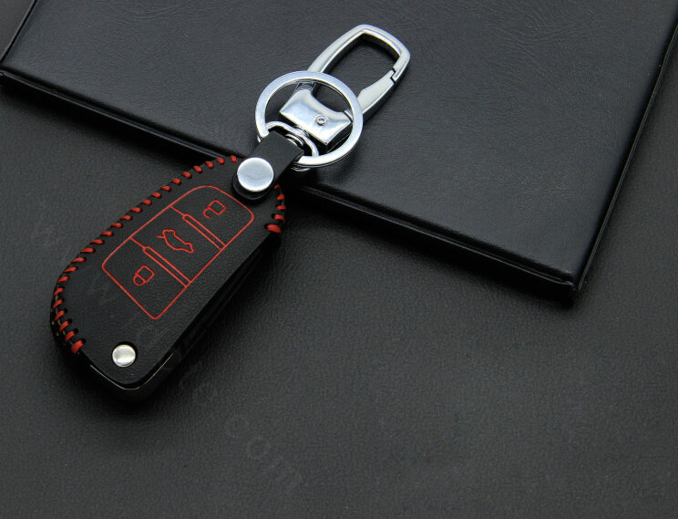 Cheap Genuine Leather Auto Key Bags Fold for Audi A4 - Red