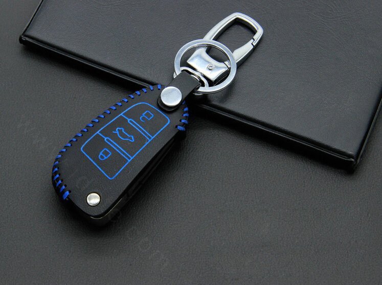 Cheap Genuine Leather Auto Key Bags Fold for Audi A5 - Blue