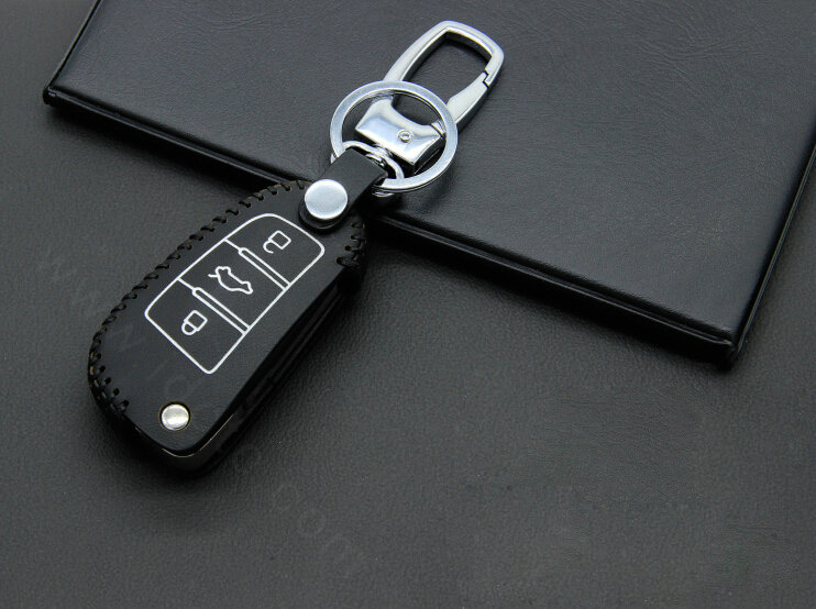 Cheap Genuine Leather Auto Key Bags Fold for Audi A6L - Black