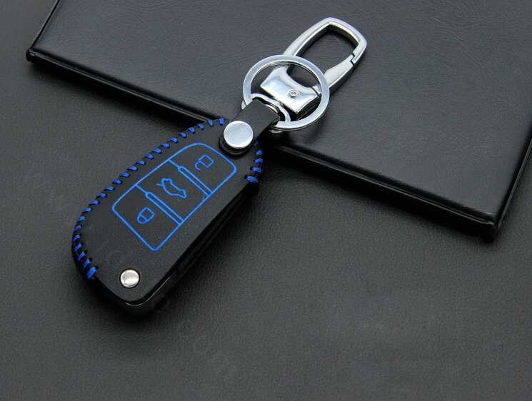 Cheap Genuine Leather Auto Key Bags Fold for Audi A6L - Blue