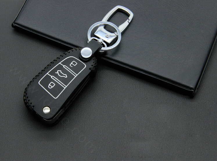 Cheap Genuine Leather Auto Key Bags Fold for Audi A8 - Black