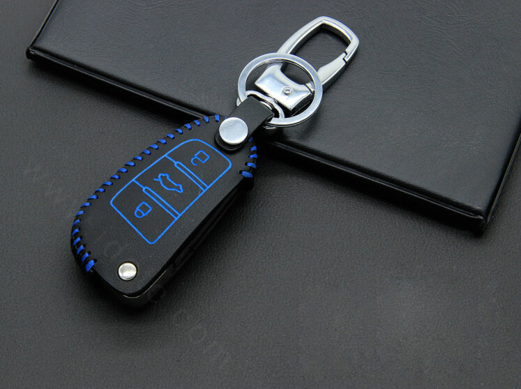 Cheap Genuine Leather Auto Key Bags Fold for Audi A8 - Blue