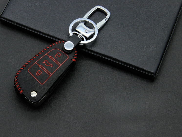 Cheap Genuine Leather Auto Key Bags Fold for Audi A8 - Red