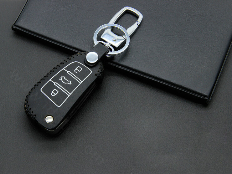 Cheap Genuine Leather Auto Key Bags Fold for Audi Q5 - Black