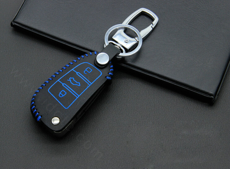 Cheap Genuine Leather Auto Key Bags Fold for Audi Q5 - Blue