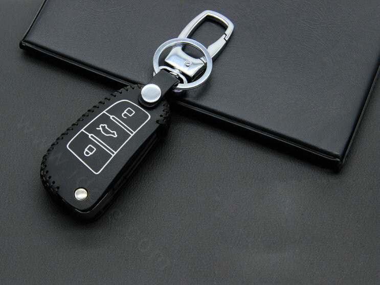 Cheap Genuine Leather Auto Key Bags Fold for Audi Q7 - Black