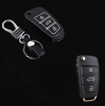 Cool Genuine Leather Automobile Key Bags Fold for Audi A6L - Black