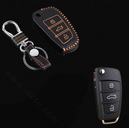 Cool Genuine Leather Automobile Key Bags Fold for Audi A6L - Orange