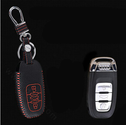 Cool Genuine Leather Key Ring Auto Key Bags Smart for Audi A4 - Red