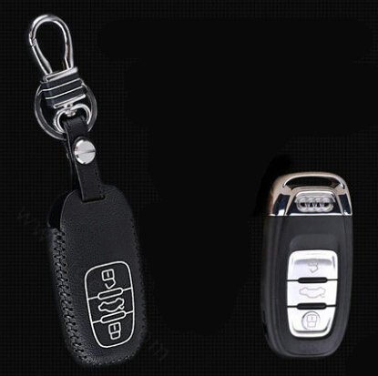 Cool Genuine Leather Key Ring Auto Key Bags Smart for Audi A5 - Black