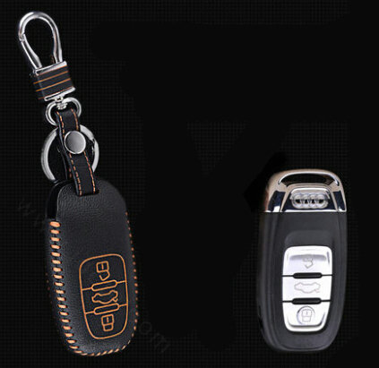Cool Genuine Leather Key Ring Auto Key Bags Smart for Audi A5 - Orange