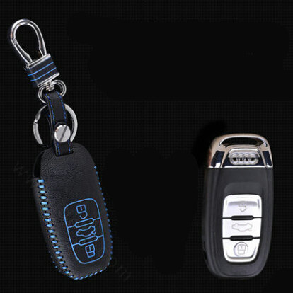 Cool Genuine Leather Key Ring Auto Key Bags Smart for Audi A6 - Blue