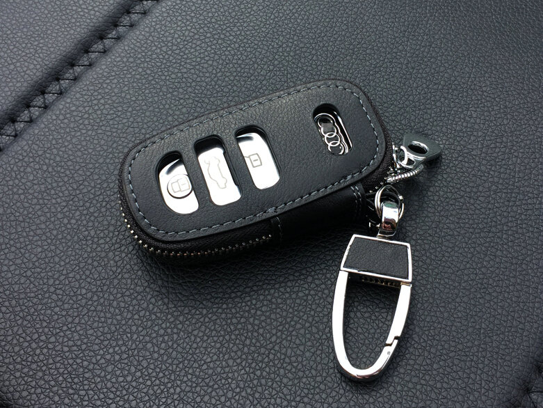Fashion Genuine Leather Automobile Key Bags Smart for Audi A4L - Black