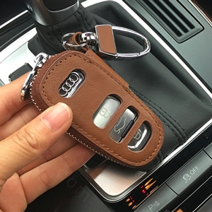 Fashion Genuine Leather Automobile Key Bags Smart for Audi A4L - Brown