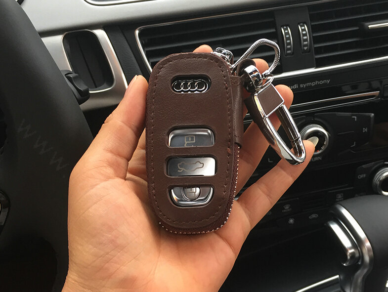 Fashion Genuine Leather Automobile Key Bags Smart for Audi A4L - Coffee