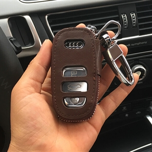 Fashion Genuine Leather Automobile Key Bags Smart for Audi A4L - Coffee