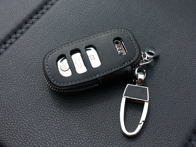 Fashion Genuine Leather Automobile Key Bags Smart for Audi A5 - Black