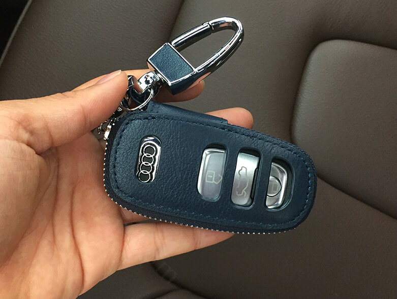 Fashion Genuine Leather Automobile Key Bags Smart for Audi A5 - Blue