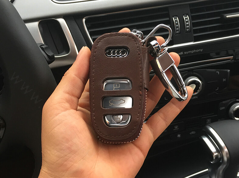 Fashion Genuine Leather Automobile Key Bags Smart for Audi A5 - Coffee
