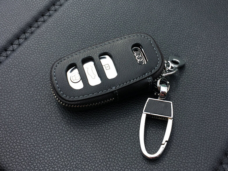 Fashion Genuine Leather Automobile Key Bags Smart for Audi A6L - Black