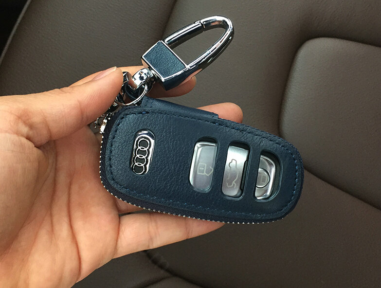 Fashion Genuine Leather Automobile Key Bags Smart for Audi A6L - Blue