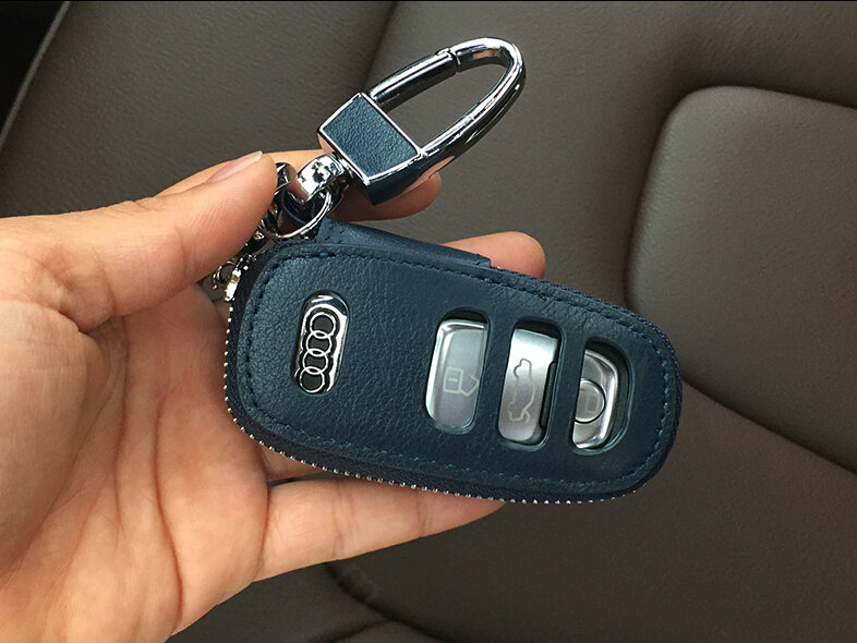Fashion Genuine Leather Automobile Key Bags Smart for Audi A7 - Blue